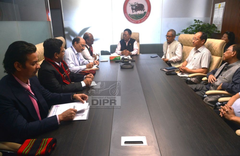 Y Kikheto Sema (centre) addresses the high-level meeting with officials from NETC in Kohima on August 13. (DIPR Photo)